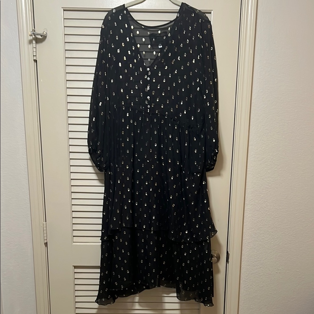 Johnny Was Elegant Black Dress with Gold Accents